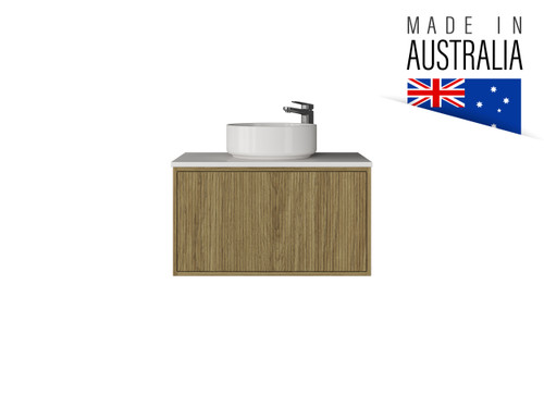 American Oak Byron 750 mm Fluted Wall Hung Vanity - Optional Stone Bench Top - ALL DRAWER