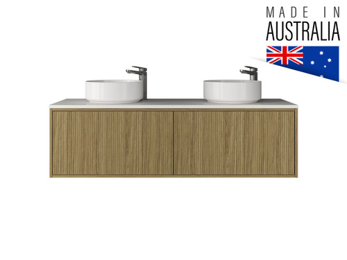 American Oak Byron 1800 mm Fluted Wall Hung Vanity & Stone Bench Top - ALL DRAWER