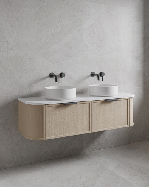Seaford Curve Rouned Fluted Corner 1500 mm Vanity - Optional Stone Bench Top - ALL DRAWERS