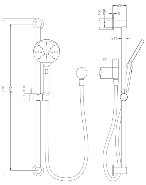 Mica Stainless steel Shower Head on Rail 