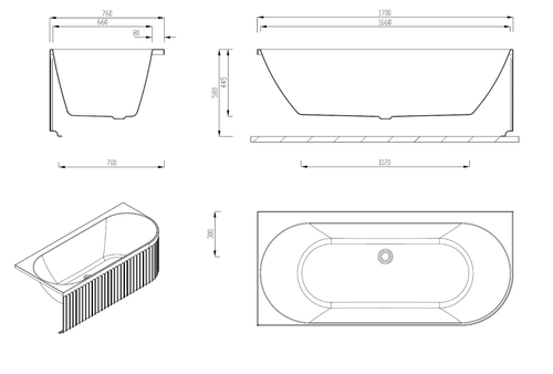 Corinthian Fluted Corner Free Standing Bathtub - GLOSS WHITE 1500 1700