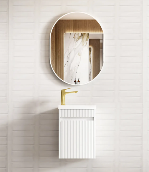 Mini Ensuite Vanity 400mm Matt White Fluted Vanity Overall  410wx540hx260d mm with finger pull