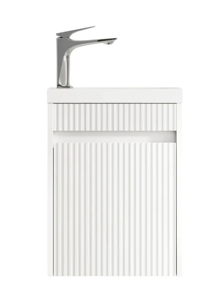 Mini Ensuite Vanity 400mm Matt White Fluted Vanity Overall  410wx540hx260d mm with finger pull