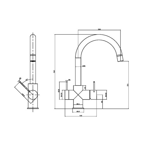 Mecca 3 Way Filtered Mixer Tap Chrome Black Bronze Gold Gunmetal Brushed Nickel