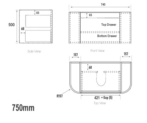 Wave  Wave Twin American Oak Fluted Corner TWIN 750 mm Vanity - Optional Stone Bench Top - ALL DRAWERS