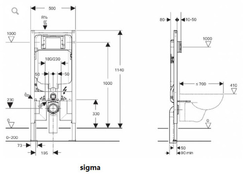 Veda Rimless Wall Hung Pan With Geberit Inwall Cistern Sigma 8 Kappa