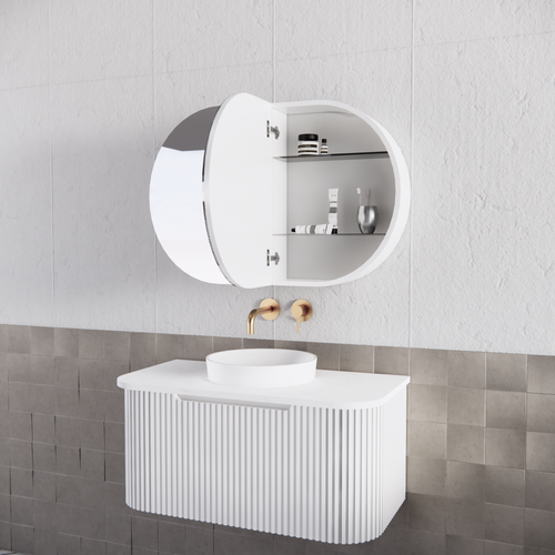 Paris Oval Led Back Lit Shaving Cabinet Matt White or Matt Black