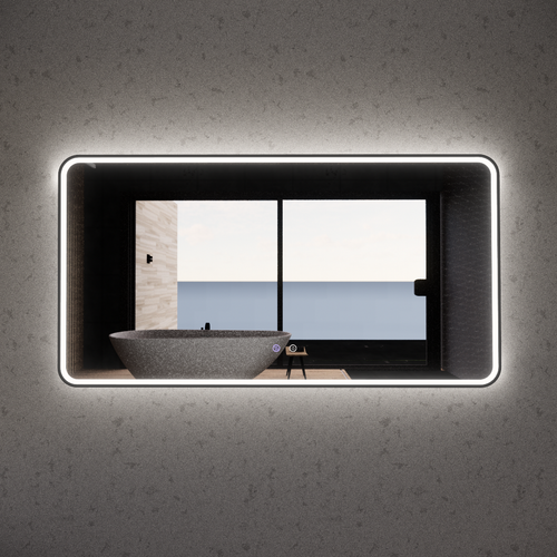 Riva Front Lit & Back Lit Led Mirror Rectangle Framed with Easy Hooks and Dimmer