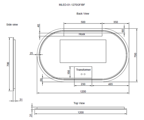 Riva Front Lit & Back Lit Led Mirror Oval Framed with Defog and Dimmer