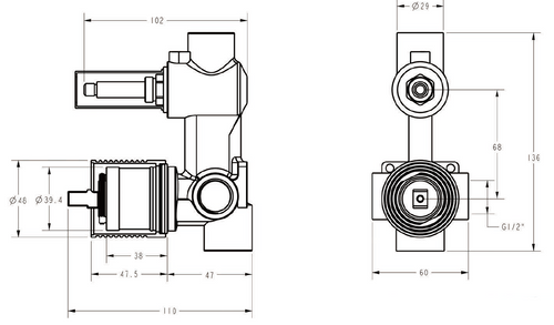 Sora Stainless Steel Shower Mixer Diverter - Brushed Stainless Steel