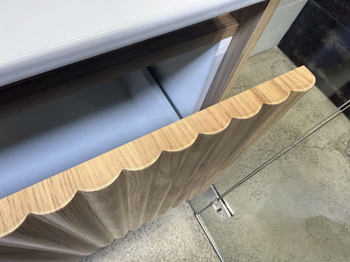 Meadow Oak Convex Reeded Dowel 900 mm Wall Hung Vanity - Optional Stone Bench Top - ALL DRAWER