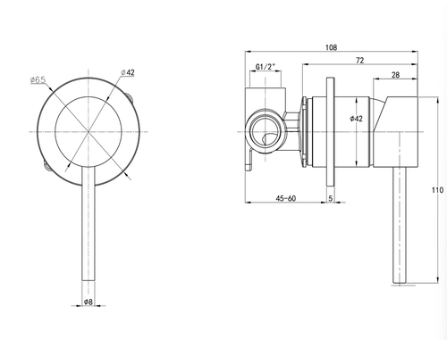 Linsol Gigi S3 304 Stainless Steel Bath or Shower Wall Mixer - Brushed Nickel 