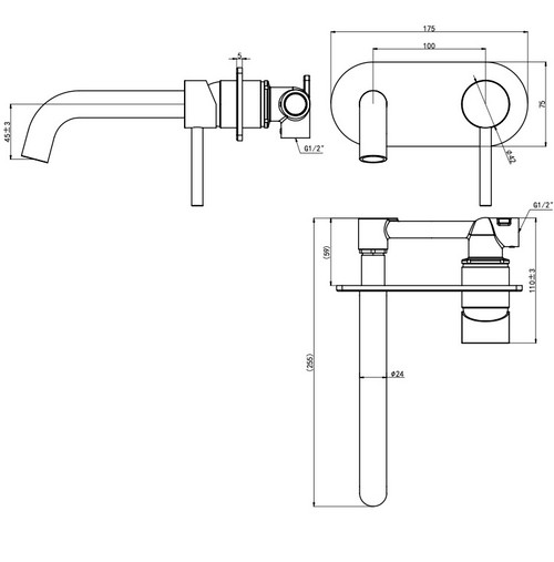 Linsol Gigi S3 304 Stainless Steel Wall Basin or Bath Mixer - Matt Black