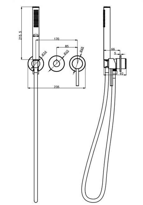 Linsol Gigi S3 304 Stainless Steel Wall Mixer with Hand Shower Separate Back Plate- Aged Bronze