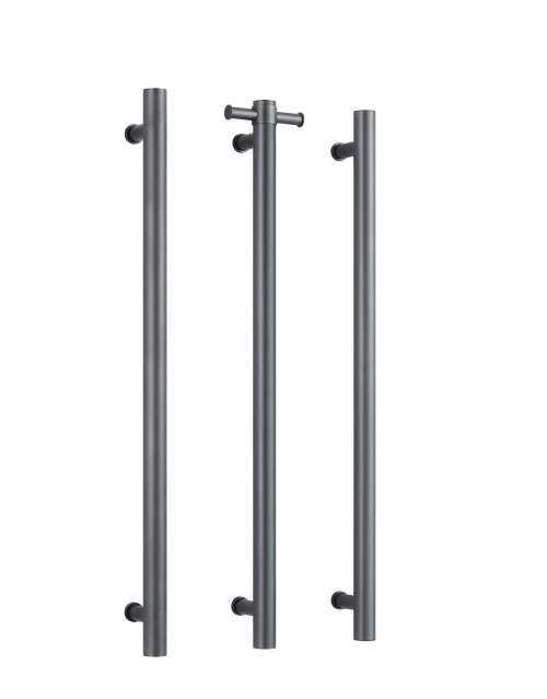 Gun Metal Stainless Steel Single Heated Vertical Towel Rail with Hook