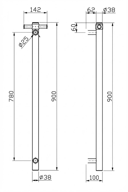 Gun Metal Stainless Steel Single Heated Vertical Towel Rail with Hook