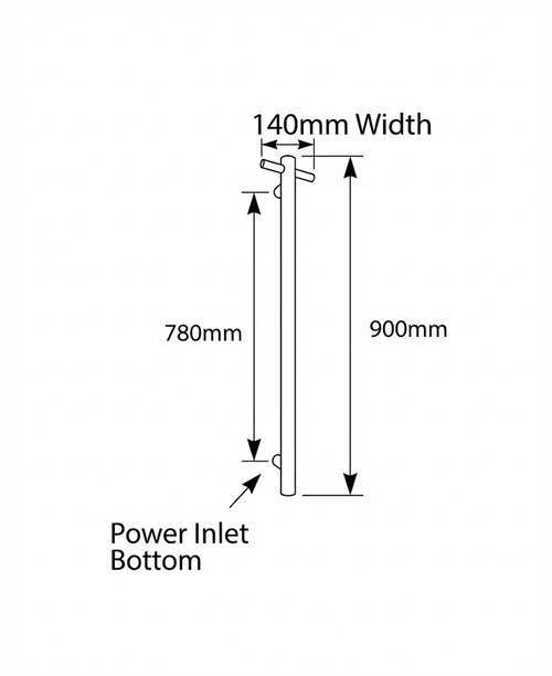 Polished Stainless Steel Single Heated Vertical Towel Rail with Hook - Chrome 