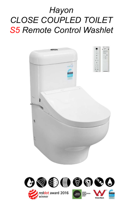 TOTO Hayon CW252PJT1WS Wall Faced Tornado Flush Toilet with S5 TCF34220GAU WASHLET (D-Shape)