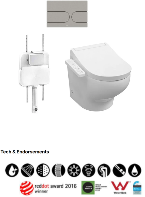 TOTO Hayon CW254PJT1WS Wall Faced Toilet with S2 Washlet TCF33320GAU with Inwall Cistern & Flush Plate