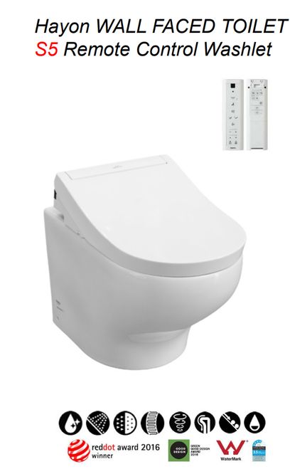 TOTO Hayon CW254PJT1WS Wall Faced Toilet with S5 TCF34220GAU WASHLET (D-Shape)with Inwall Cistern & Flush Plate