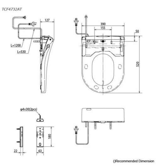 TOTO Hayon CW254PJT1WS Wall Faced Toilet with S7 TCF4732AT WASHLET (D-Shape) with Inwall Cistern & Flush Plate