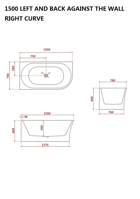Regen Corner Free Standing Bathtub  1500 - Left Corner