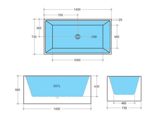 Normandy Lucerne Perfect Square Freestanding Bath Tub -1000 mm |1200mm |1300 mm |1400mm | 1500 mm  | 1700 mm