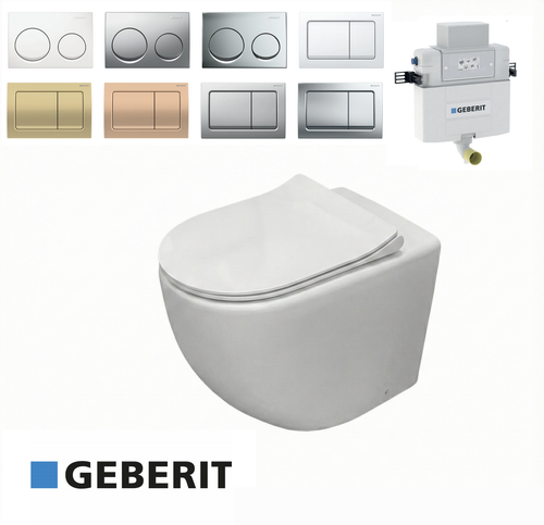 Hamburg Quiet Swirl  Flush Wall Faced Pan with Geberit Alpha Inwall Cistern (Rimless + Tornado)