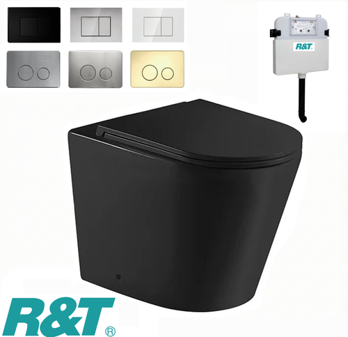 Berlin 99 Matt Black Wall Faced Pan with R&T Inwall Cistern - Rimless Tornado