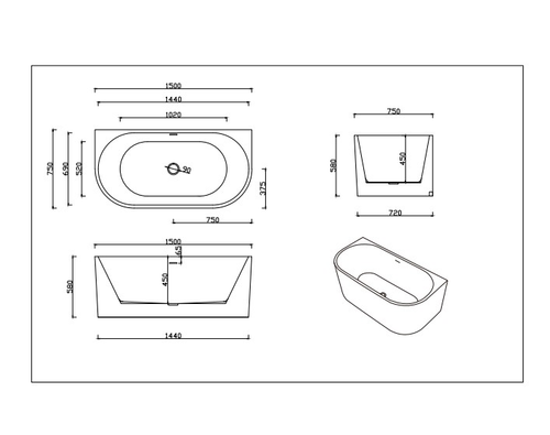 DOVER Back To Wall Free Standing Overflow Bath LK-DV 1400 | 1500 | 1700mm