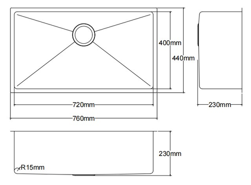 Kliff Hand Made PVD Stainless Steel Sinks Brushed Bronze - 760 X 440