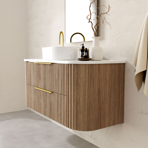 Shore Wall Hung Curve Vanity Polytec Finish, Bench Top & Basin - Two Height Option