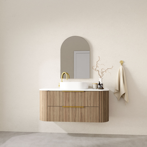 Shore Wall Hung Curve Vanity Polytec Finish, Bench Top & Basin - Two Height Option