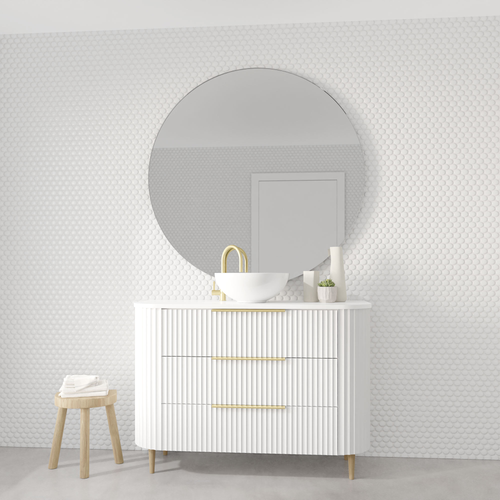 Shore Freestanding Curve Vanity Polytec Finish, Bench Top & Basin - On Legs