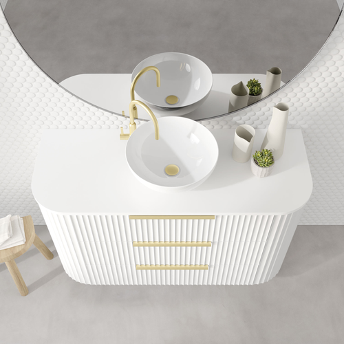 Shore Freestanding Curve Vanity Polytec Finish, Bench Top & Basin - On Legs