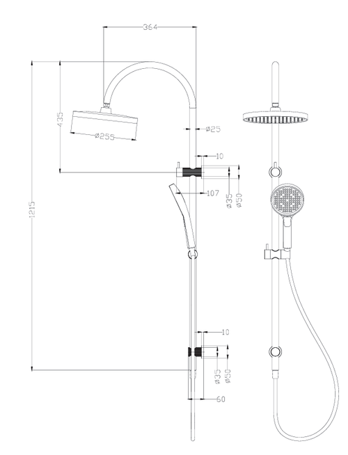 Ikon Linie Round Multi-Function Shower Set 250 mm Matte Black