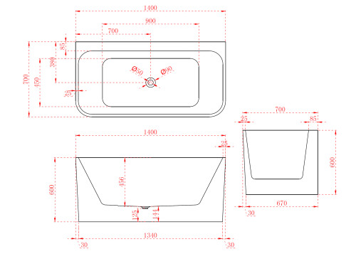 FS38 Gloss White Back to Wall Acrylic Freestanding Bath