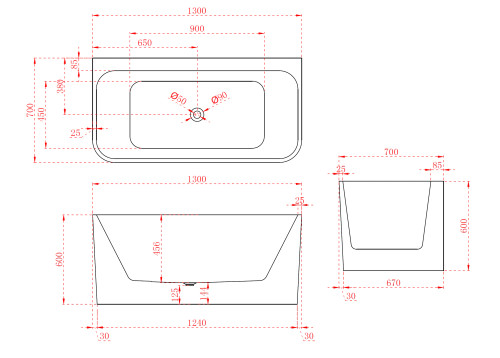 FS38 Gloss White Back to Wall Acrylic Freestanding Bath