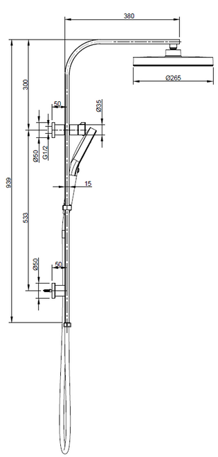 Sulu II Multi-Function Shower Set Brushed Nickel - Shower heads Φ265mm 
