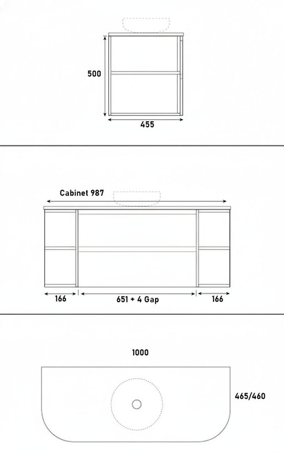 Skye Wall Hung Vanity with Open Shelf, Bench Top & Basin - 1000mm