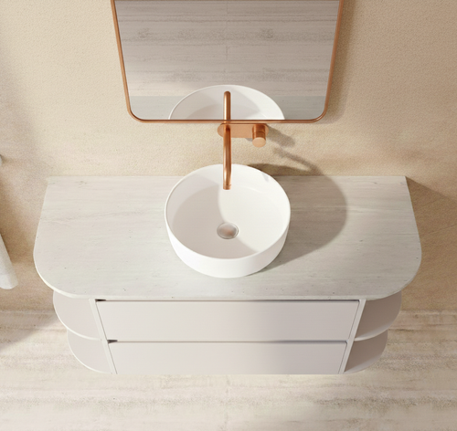 Skye Wall Hung Vanity with Open Shelf, Bench Top & Basin - 1500mm