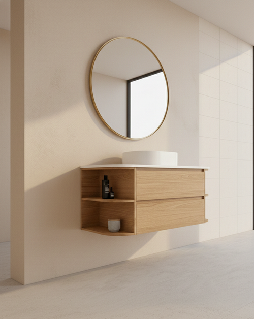 Skye Wall Hung Vanity with Open Shelf, Bench Top & Basin - 1800mm