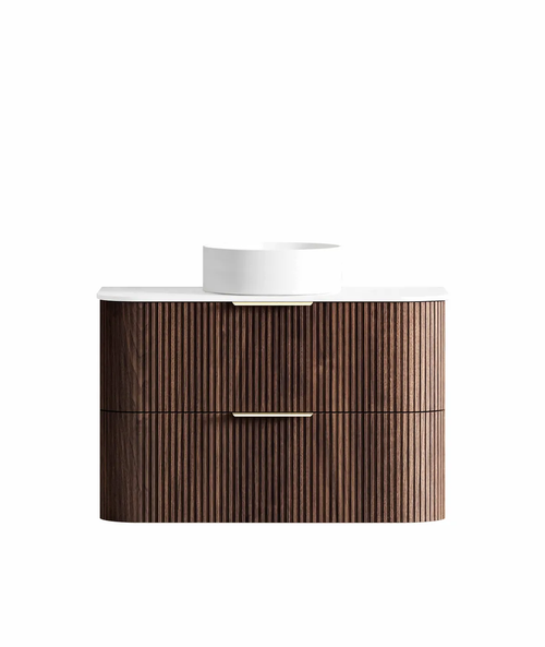 Havana Fluted 900mm Sable Walnut Wall Hung Curve Vanity