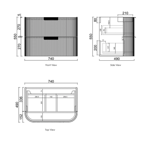 Havana Fluted 750mm Sable Walnut Wall Hung Curve Vanity