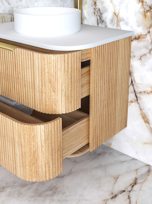 Havana Fluted 750mm Sable Walnut Wall Hung Curve Vanity