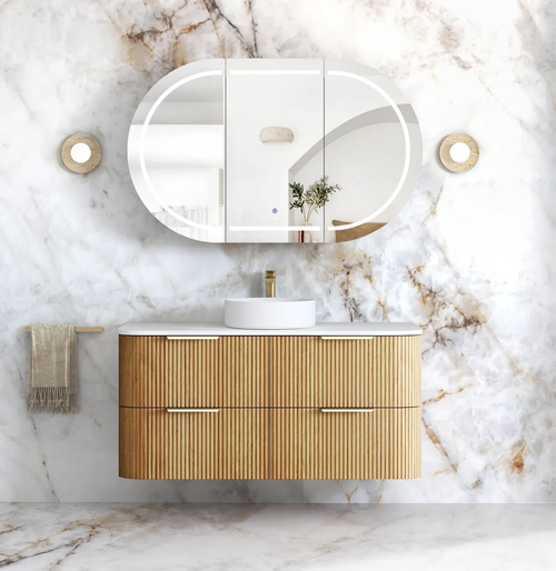 Havana Fluted 1200mm Sable Walnut Wall Hung Curve Vanity