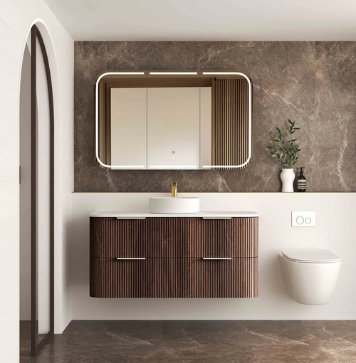 Havana Fluted 1200mm Sable Walnut Wall Hung Curve Vanity