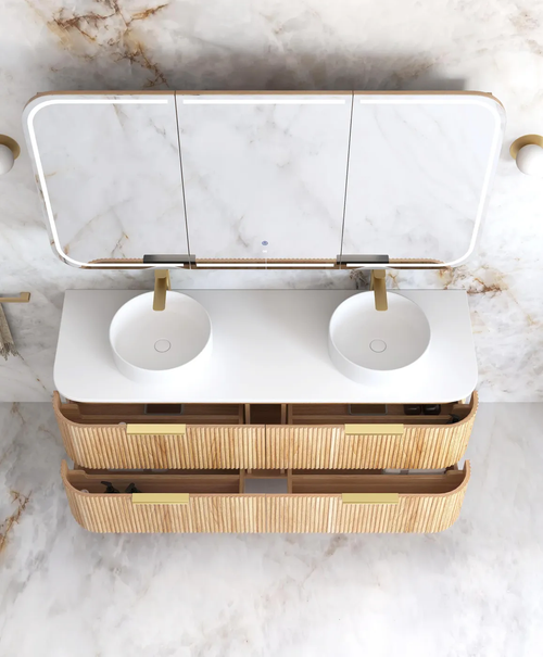 Havana Fluted 1500mm Sable Walnut Wall Hung Curve Vanity