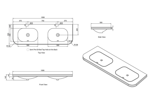 Havana Fluted 1500mm Sable Walnut Wall Hung Curve Vanity