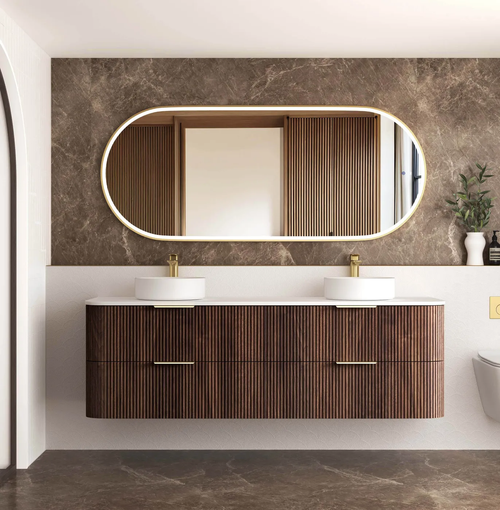 Havana Fluted 1800mm Sable Walnut Wall Hung Curve Vanity